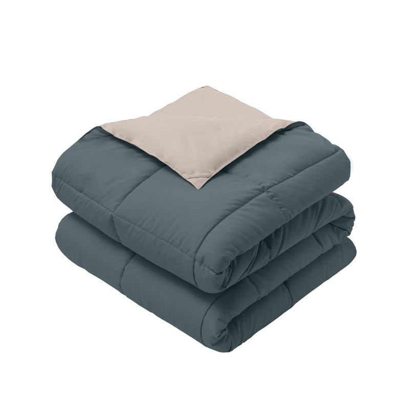 Royal Hotel Bedding Reversible Throw Blanket, Hypoallergenic, Down Alternative Throw Blanket, Medium Warmth, 50 by 75 Inches, Taupe - Navy - Image 1
